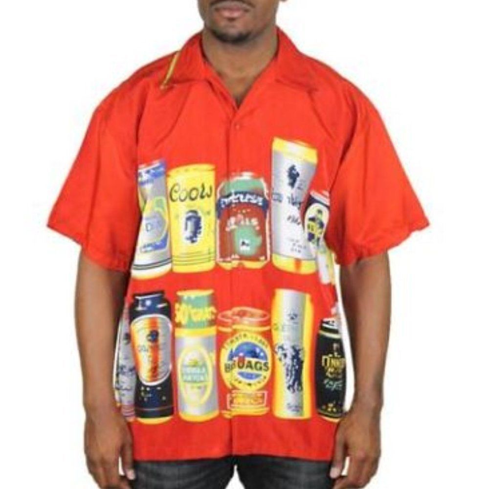 Ferugini Novelty Beer Graphic Button Down Shirt